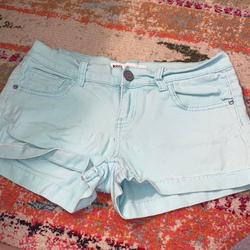 Teal jean shorts